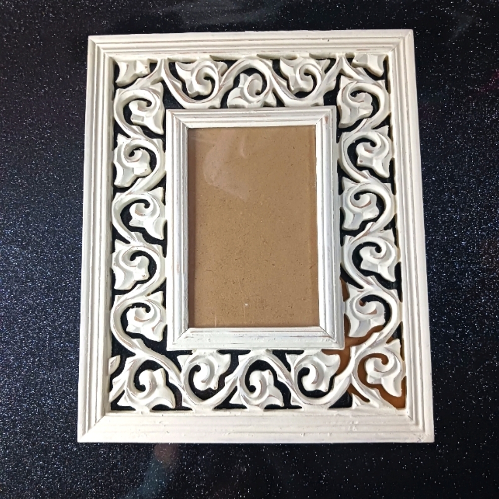 White Filigree Picture Frame.